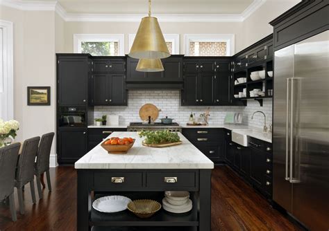 stainless steel and white cabinets or dark cabinets|black kitchen with dark cabinets.